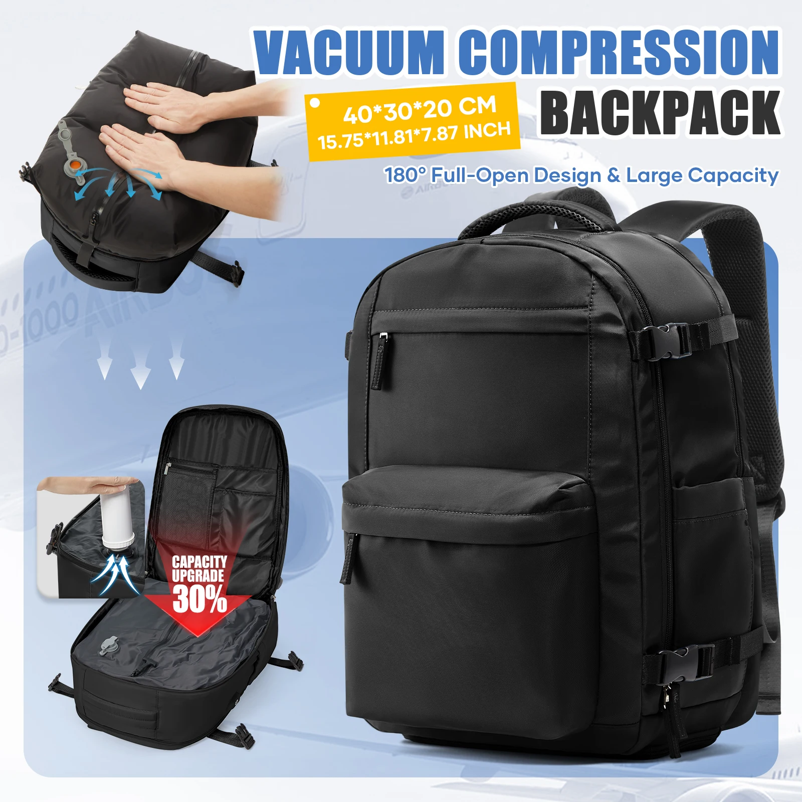 Men's Backpack, Vacuum Backpack Send Pump Ryanair 40x30x20 Backpack Airplane Cabin Backpack Wizzair Laptop Hand Luggage Backpack