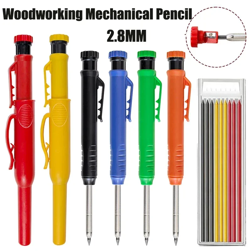 2.8mm 6 Colors Creative Woodworking Automatic Pencil Set with Pen Cover 2B Lead Deep Hole Marking Engineering Drawing Pen