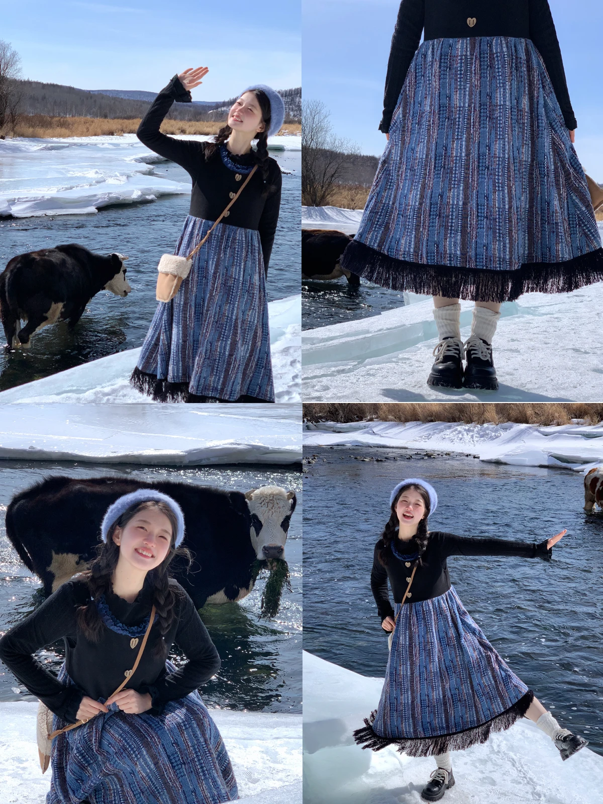 

Свободный женский жилет-платье большого размера, синий, в стиле пэчворк, средней длины, плюс сайз, милый, осенне-зимний, модный