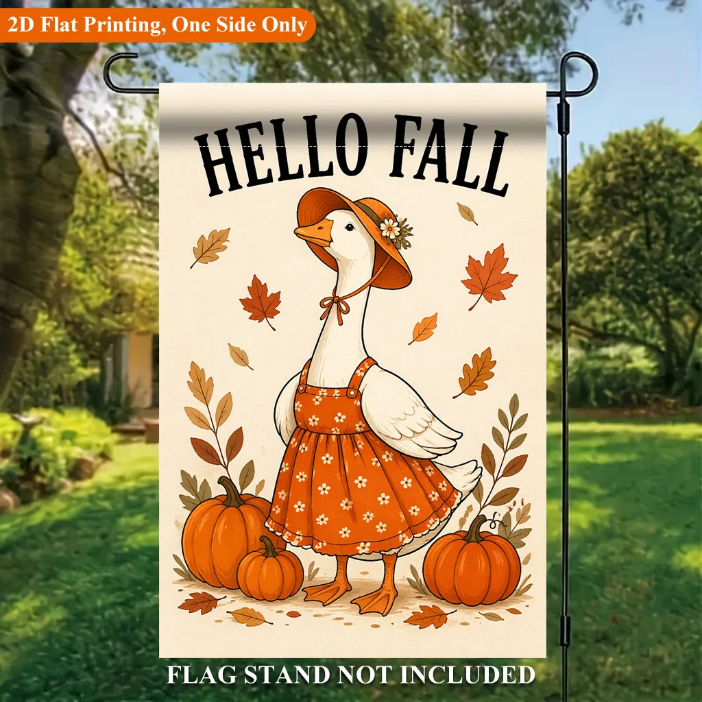 2D Flat Garden Flag 1 Piece, Autumn Swan Wear Skirt Pumpkin Fallen Leaves Festival Garden Outdoor Flag, Suitable for Outdoor Home and Garden Holiday Decoration, Valentine's Day, Mother's Day, Flagpole Not Included (Flag Only)