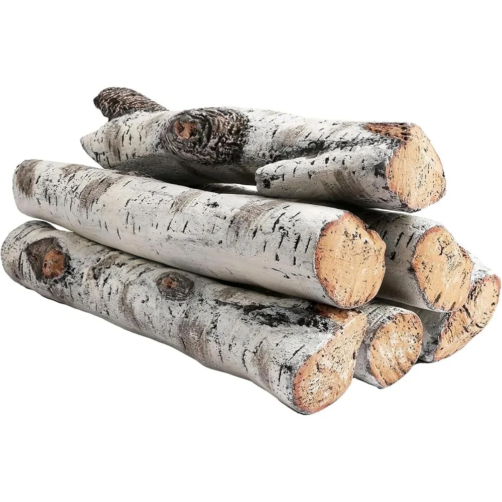

Ceramic Fireplace Logs, White Birch Gas Fireplace Logs for Indoor Inserts, Outdoor Firebowl, Fire Pits, Vented, Propane