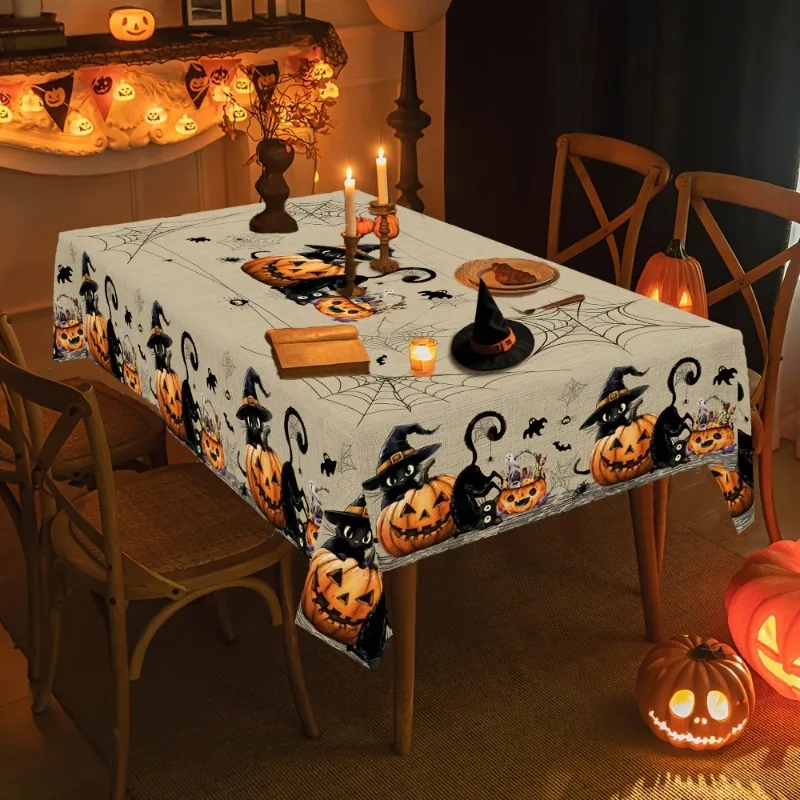1 piece of Halloween-themed tablecloth, featuring a pumpkin and a black cat design.