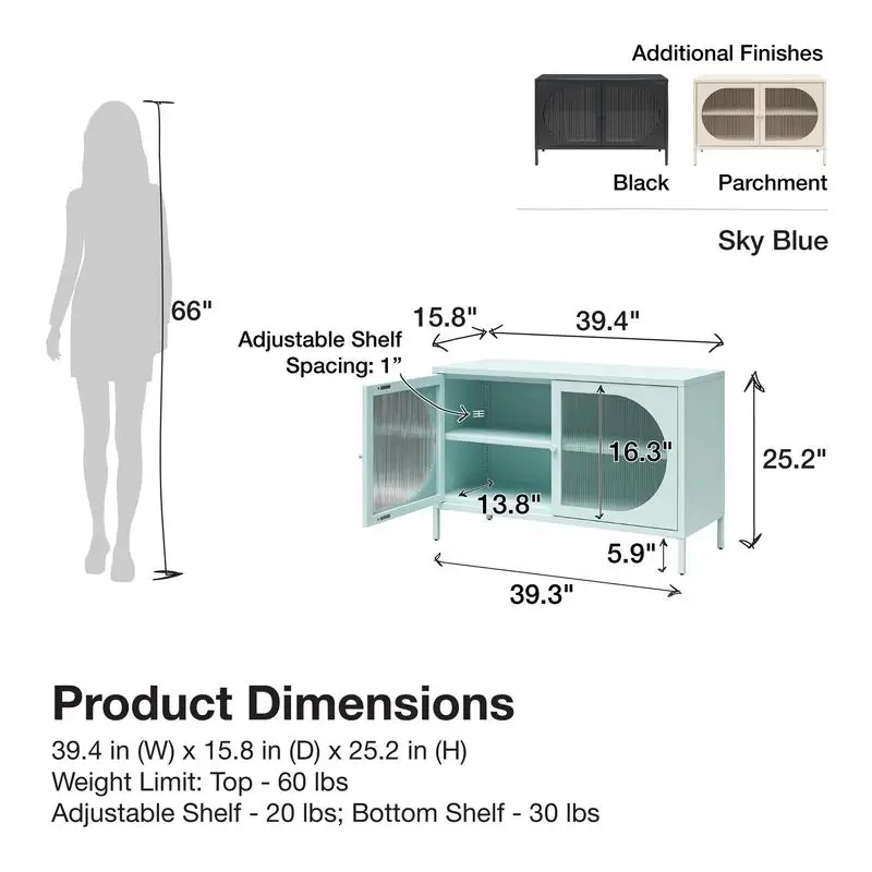 플루티드 글라스 2도어 액센트 캐비닛 – 홈 데코를 위한 현대적인 수납 솔루션