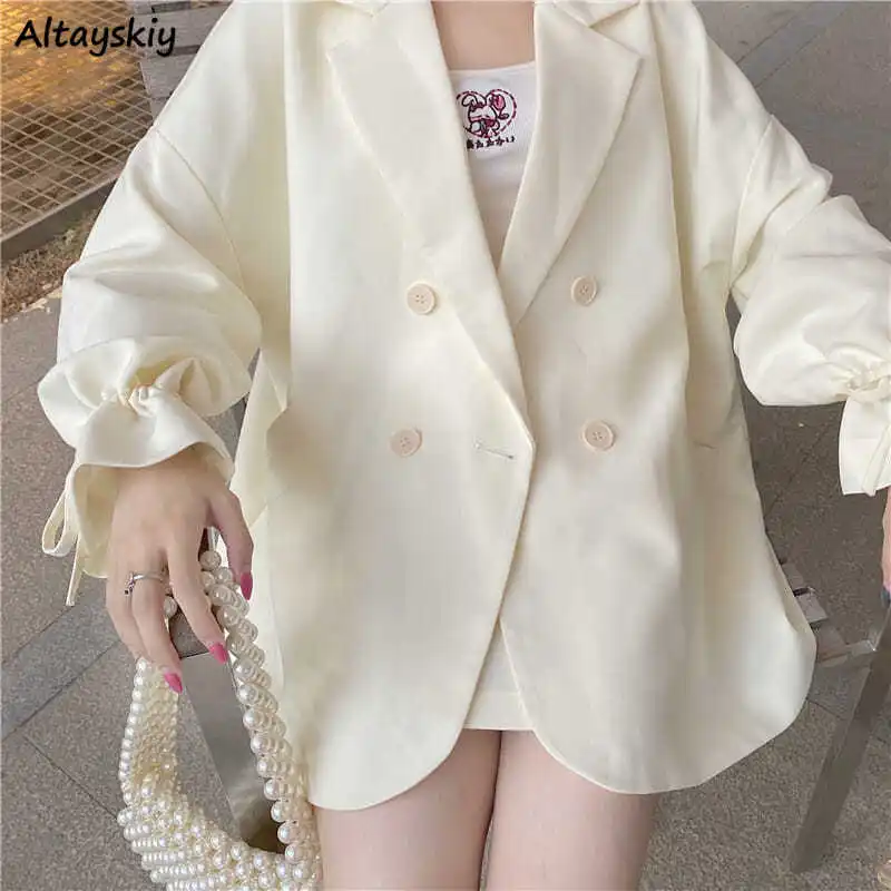 Blazers Women Kawaii Japanese Style Fashion Preppy Student Bandage Spring Loose Casual Ulzzang Double Breasted Sweet Simple Ins