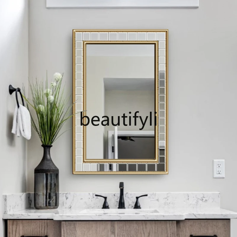 

French Style Bathroom Mirror Washbasin Wall-Mounted Mirror Square Wall-Mounted Mirror