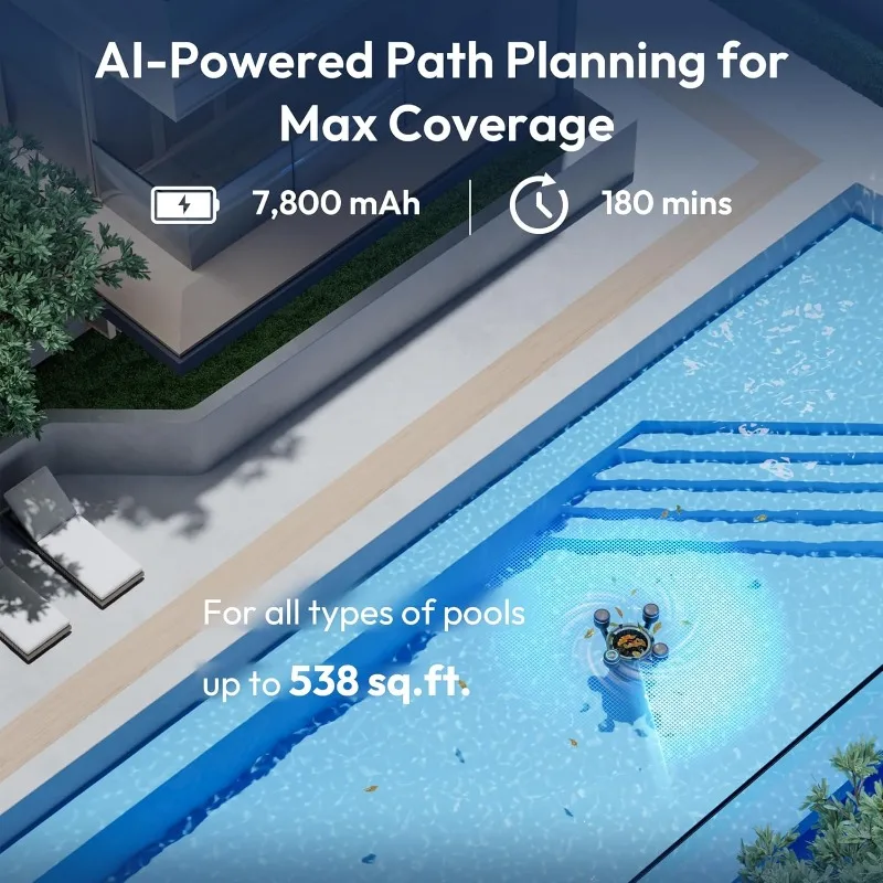 F10 Robotic Surface Skimmer, Pool Cleaner with Powerful Suction, Dual Motor, 5L Filter, Dual Cleaning Modes, Smart App Control