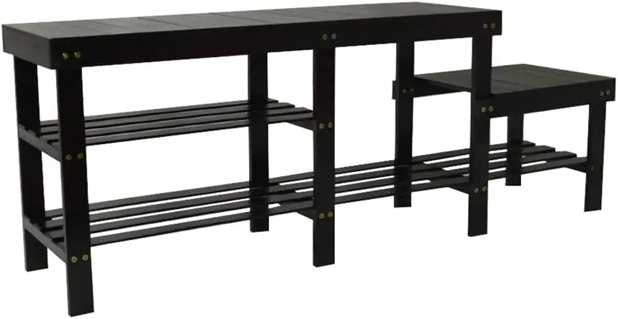 

Bamboo Shoe Storage Entryway Bench For Kids With 2 Tier Shoe Organizer Shelf, Hallway Front Door Entry Shoes Changing Stool