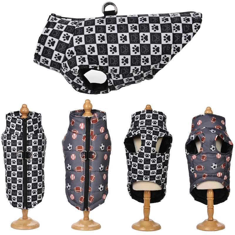 

Жилет для собак с клетчатым принтом, пальто для зимы, теплая куртка для домашних животных с D-образным кольцом, водонепроницаемая ветрозащитная одежда для домашних животных для маленьких больших собак, бульдога