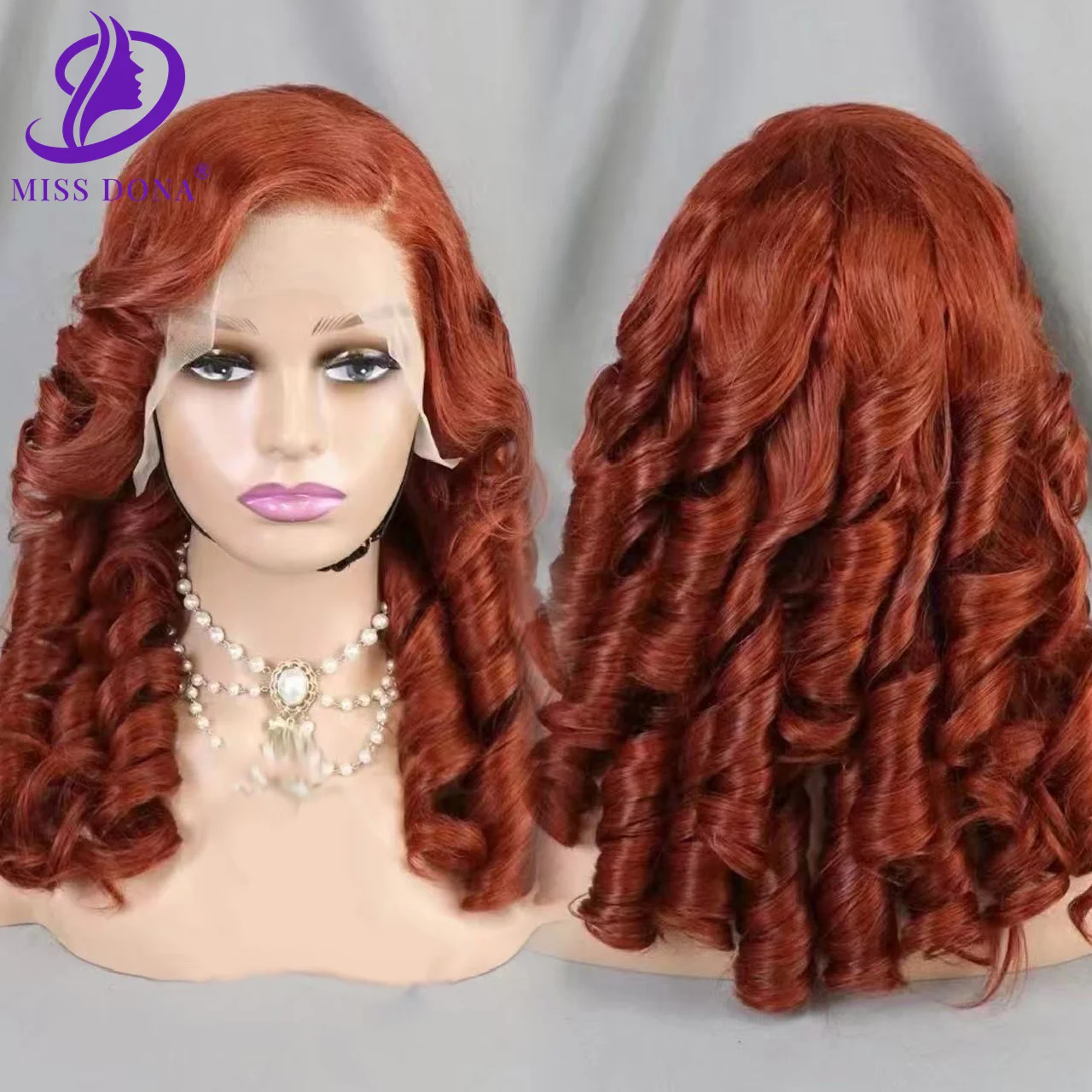 

33# Reddish 13x4 Lace Front Wigs 24in Egg Roll Wave Human Hair Wig 300% Density Bouncy Curly Brazilian Human Hair Wig for Women