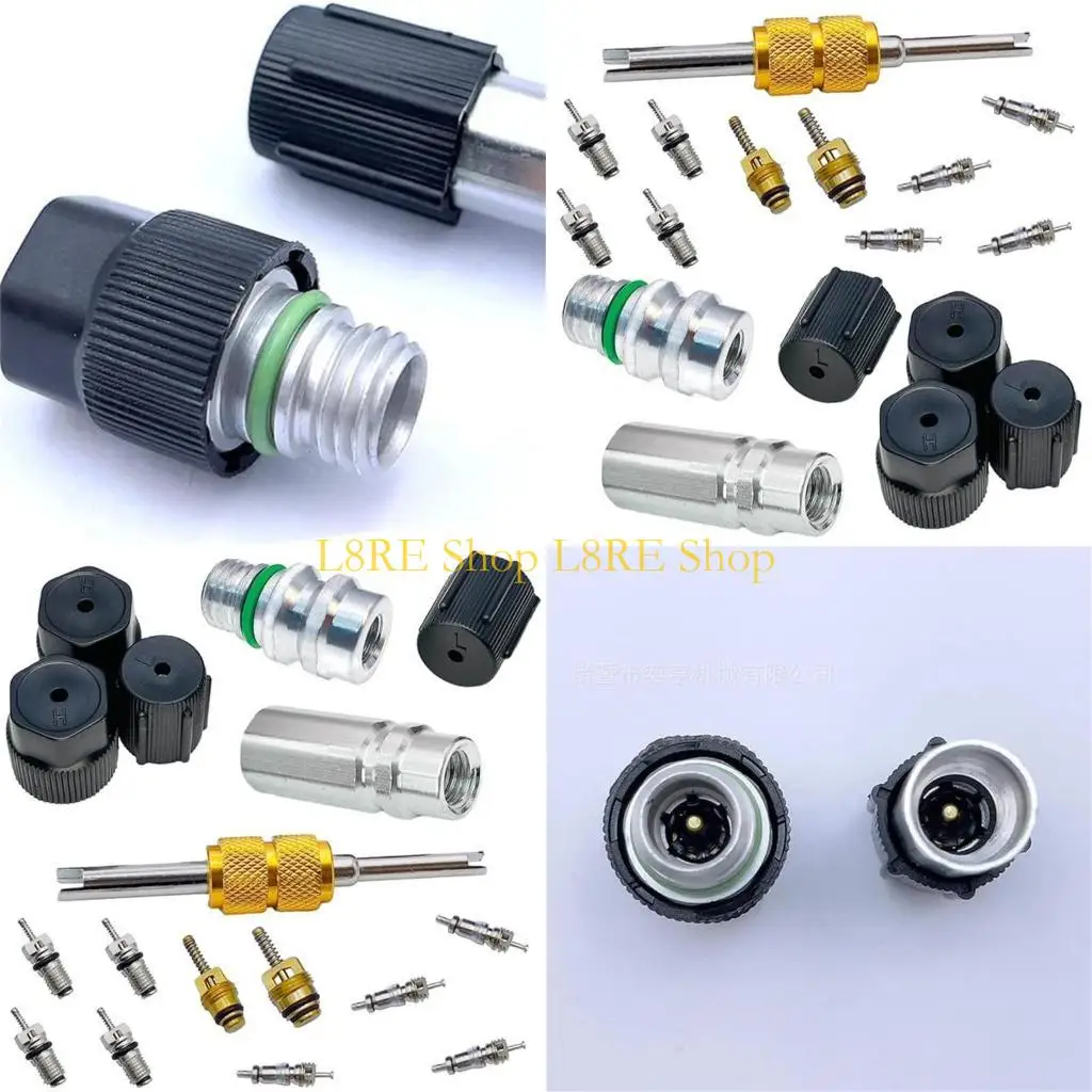 L8RE Air Conditioner Valves Cores Set Air Conditioning Valves Installation Tool Brass Texture Suitable for R12 R134A