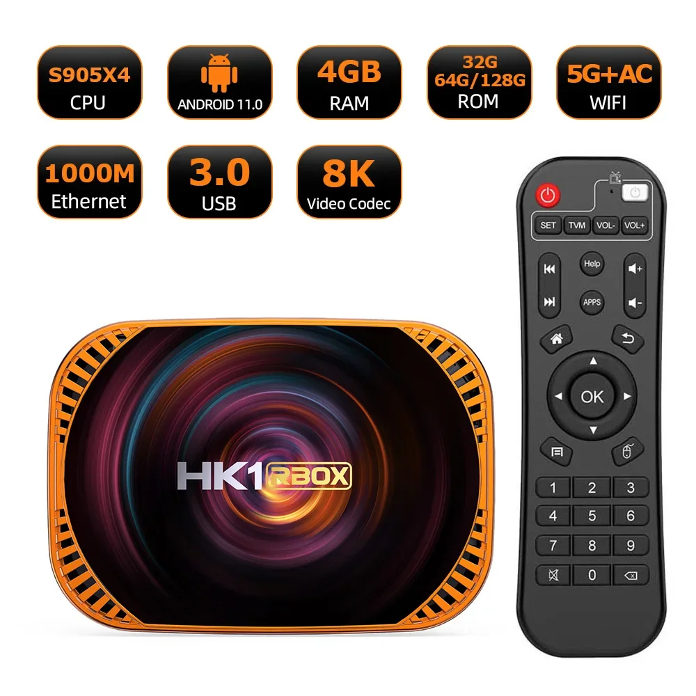 HK1 RBOX X4 Android 11.0 Amlogic S905X4 Smart TV BOX  8K 4G 32/ 64/128GB 3D Wifi 2.4G&5G Support Google Player Set Top Box