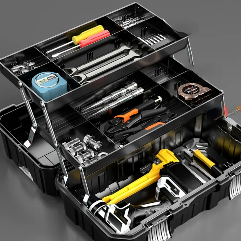 Mala portátil para oficina, Mechanic Toolbox, Folding Tool Storage, Plastic Workshop Tool Box, Ferramentas de Hardware