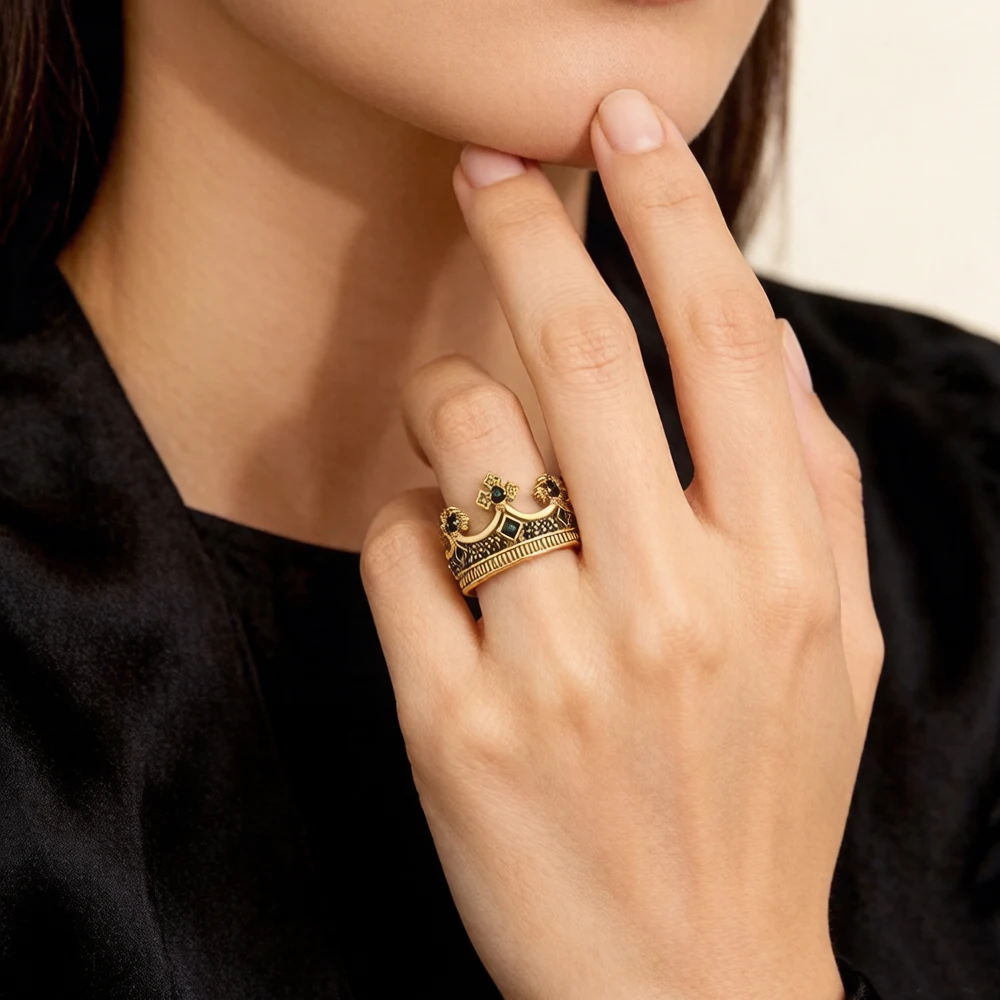 Royal Power Crown Golden Ring in 925 Sterling Silver Victorian Vintage Gift for Men Women Europe Summer New Fine Jewelry