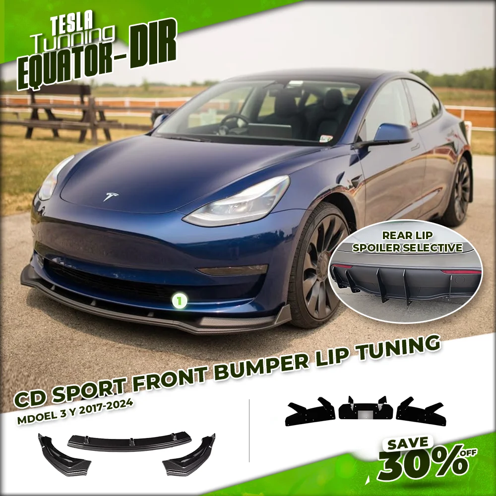 

Sporty CD Front Lip Spoiler for Tesla Model 3 Y 2017-2024 | Body Kit Bumper Trim Blade -Aggressive Exterior Styling Accessories