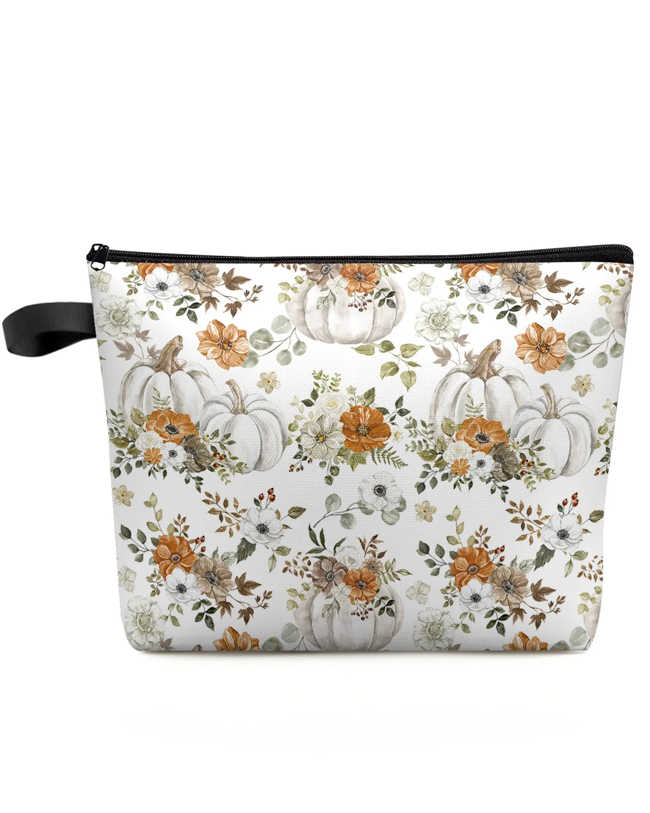 Autumn Pumpkin Flower Eucalyptus Leaf Texture Makeup Bag Pouch Women Essentials Cosmetic Bags Organizer Storage Pencil Case