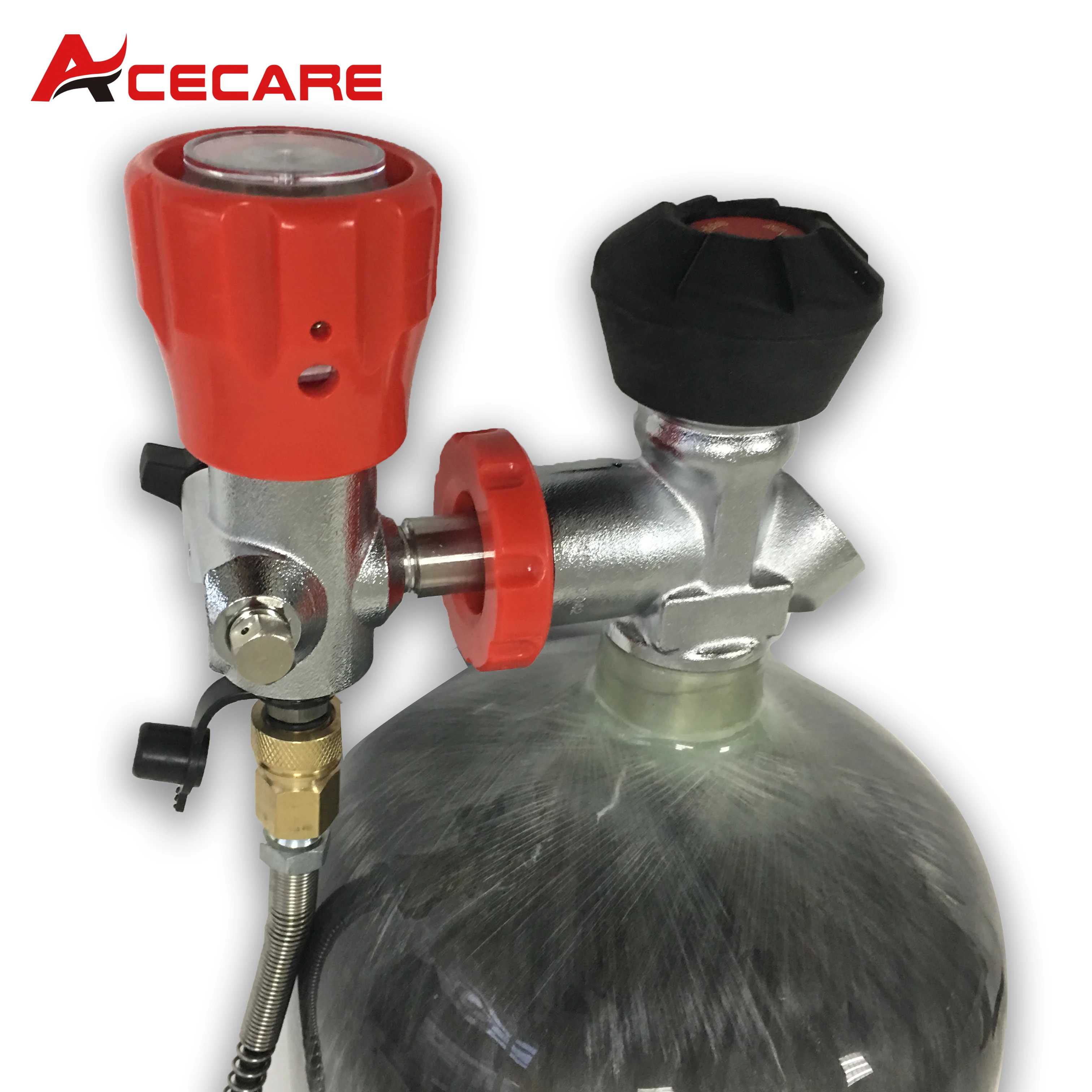 ACECARE 300bar 4500psi 30mpa 9L CE ارتفاع ضغط ألياف الكربون اسطوانة صمام ملء محطة الغوص M18 * 1.5 الموضوع