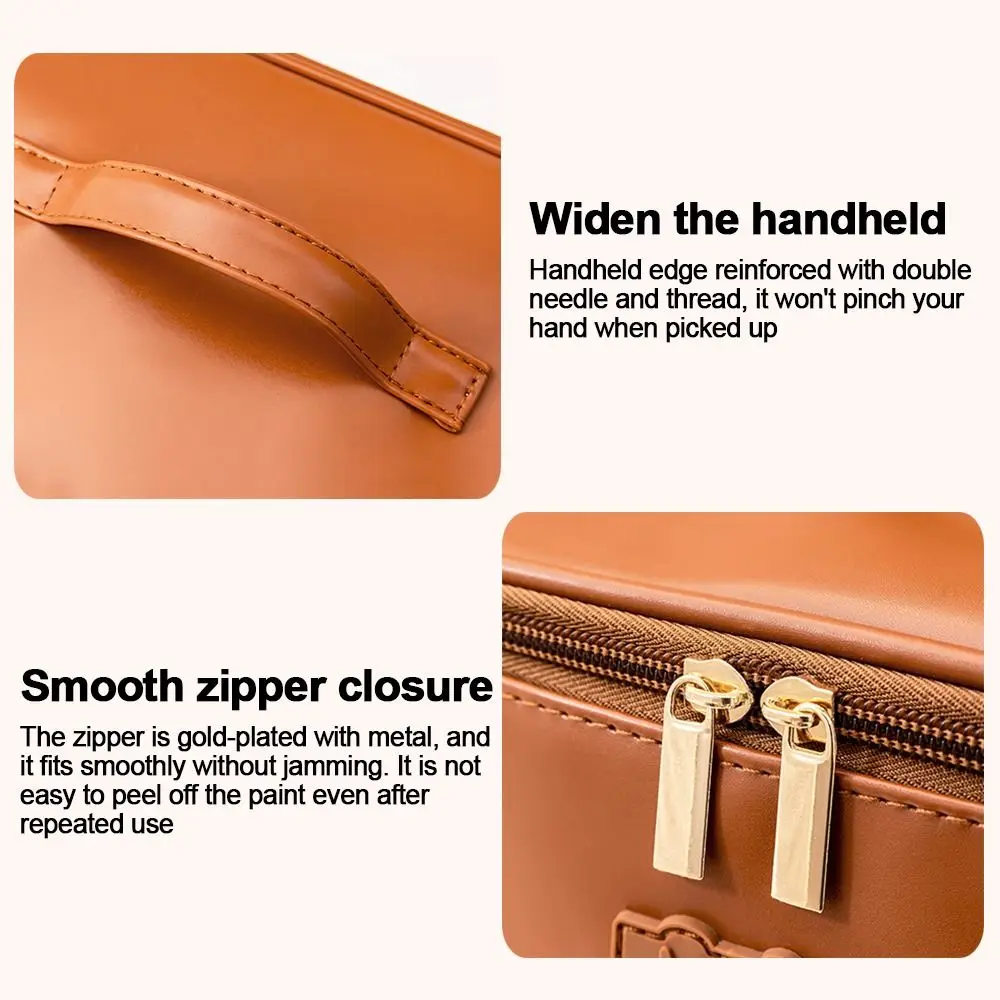 Trendy Large Capacity Makeup Bag PU Water-resistant Makeup Organizer Portable Multi-functional Travel Storage Pouch for Women