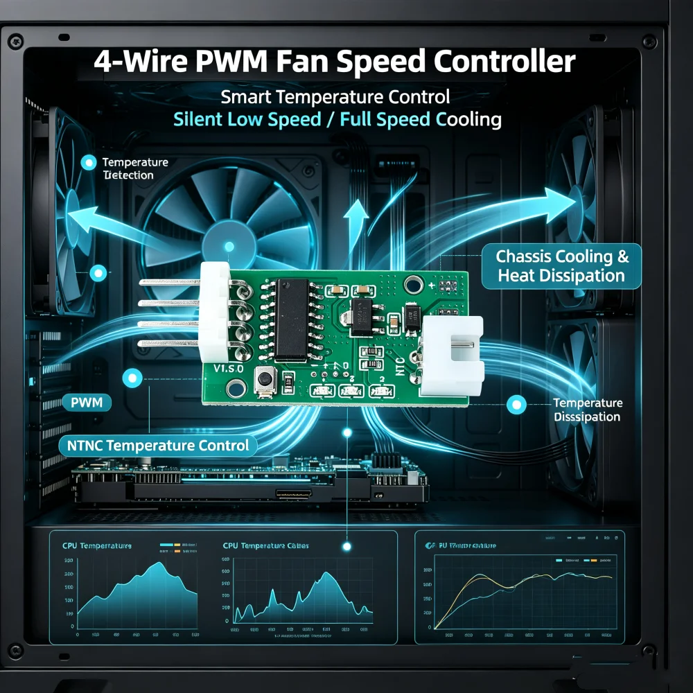 5/12V 4-Wire PWM Fan Temperature Controller Smart Controller low noise 343 Multiple Operating Modes For PC