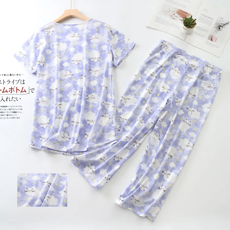 Summer Women Casual Loosen Pajama sets Ladies Soft Cotton Sleepwear Suit Women's Pijama Mujer Grande Oversize Home Clothes