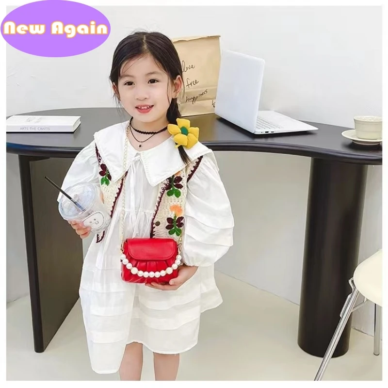 Two way use Kids Pearl messenger bags Girls lovely fold design crossbody Bags Children's Princess mini Purses Baby Kid Bag NA050