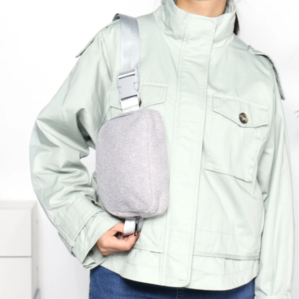 

Плюшевая поясная сумка, модная маленькая нагрудная сумка через плечо, повседневная однотонная сумка унисекс на молнии с несколькими карманами для занятий спортом на открытом воздухе