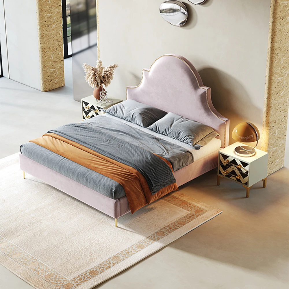 سرير حديث بحجم كينج كوين منجد على اللوح الأمامي سرير الأميرة مرتبة أثاث غرفة النوم مجموعة لمنزل الأطفال البنات