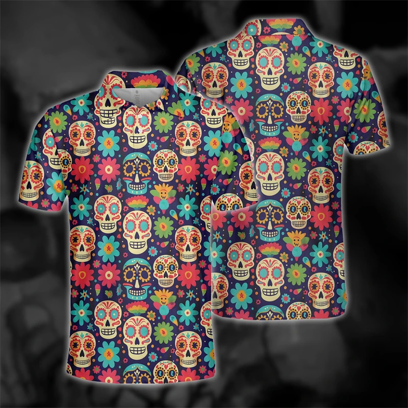 Horror Skull 3D Printed Polo Shirts For Men Clothes Fashion Hawaiian Short Sleeve Goth Skeleton Graphic POLO Shirt Hip Hop Tops