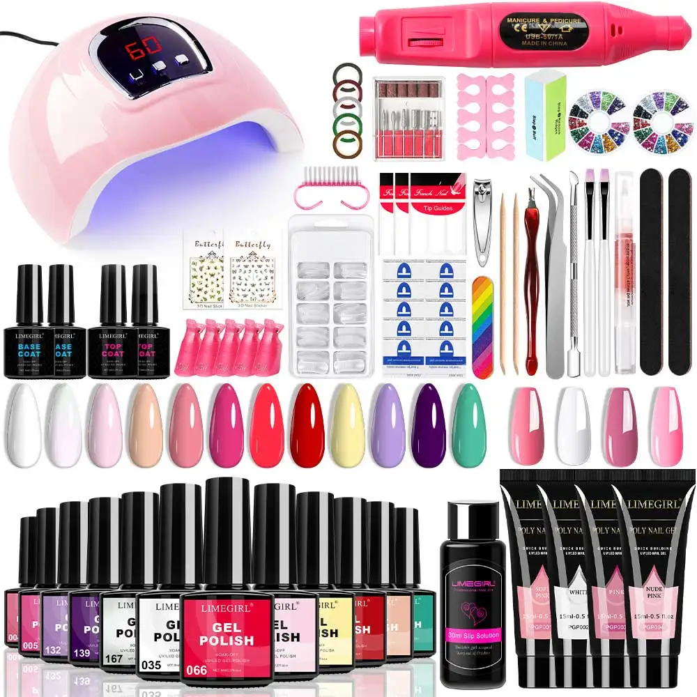 Limegirl-Kit de uñas, secador de uñas, Kit de barniz de Gel semipermanente para extensión de uñas, juego de herramientas de remojo para uñas, Kit de Gel de uñas de polietileno