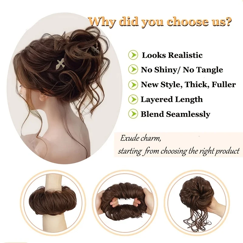 Syntetyczny kok z włosów Chignon roztrzepany kręcone włosy opaska elastyczne Scrunchy sztuczne włosy damskie spinki do włosów czarna brązowa peruka