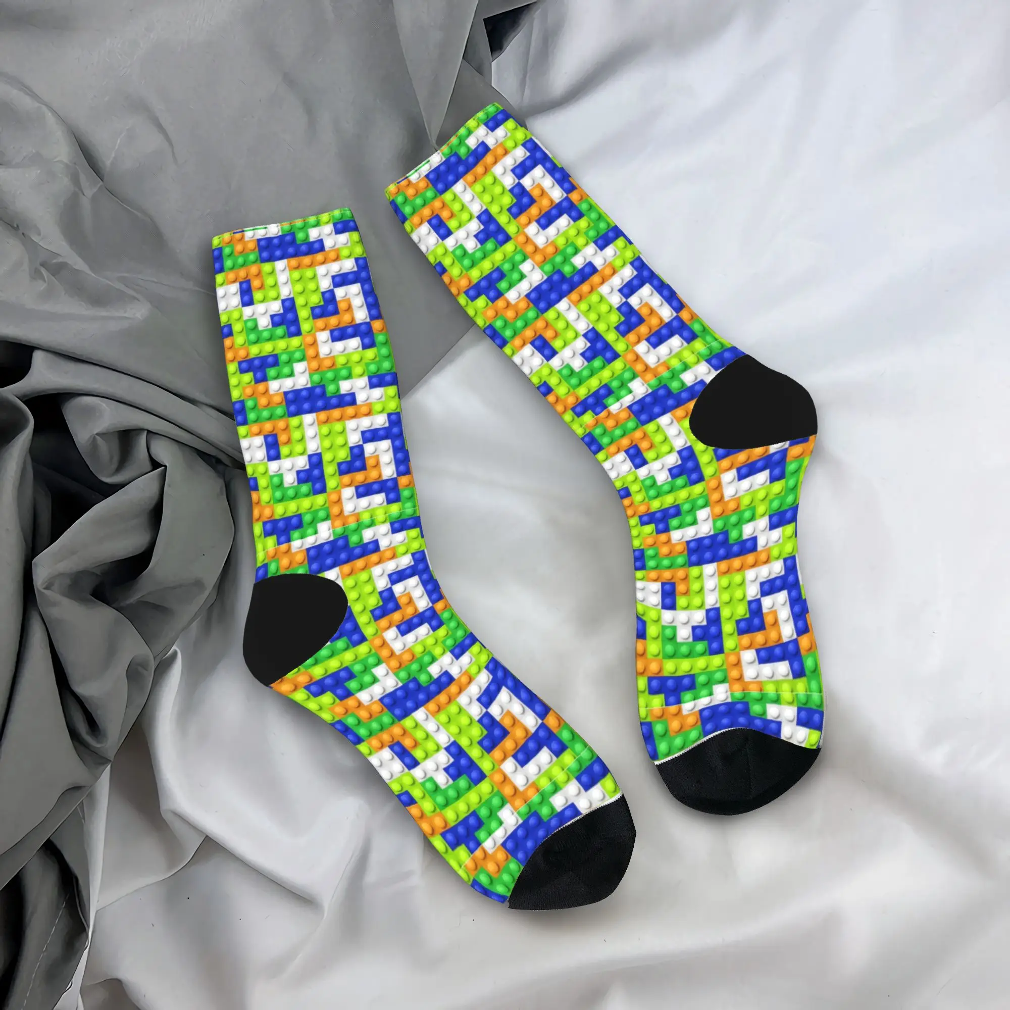 Blue Green Orange Building Blocks Socks  Kawaii Stockings Women Men Medium Soft Climbing Socks Autumn Graphic Anti Sweat Socks