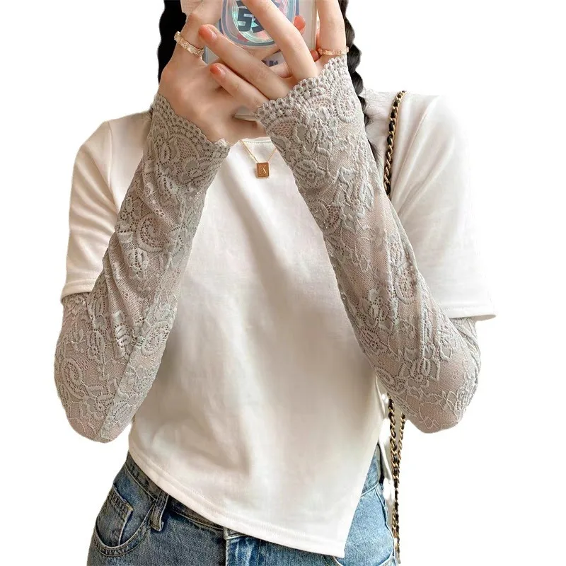 Women's Sunscreen Lace Sleeve Long Sunshade Breathable Ice Sleeve Outdoor UV Protection Loose Lace Arm Protection Sleeve