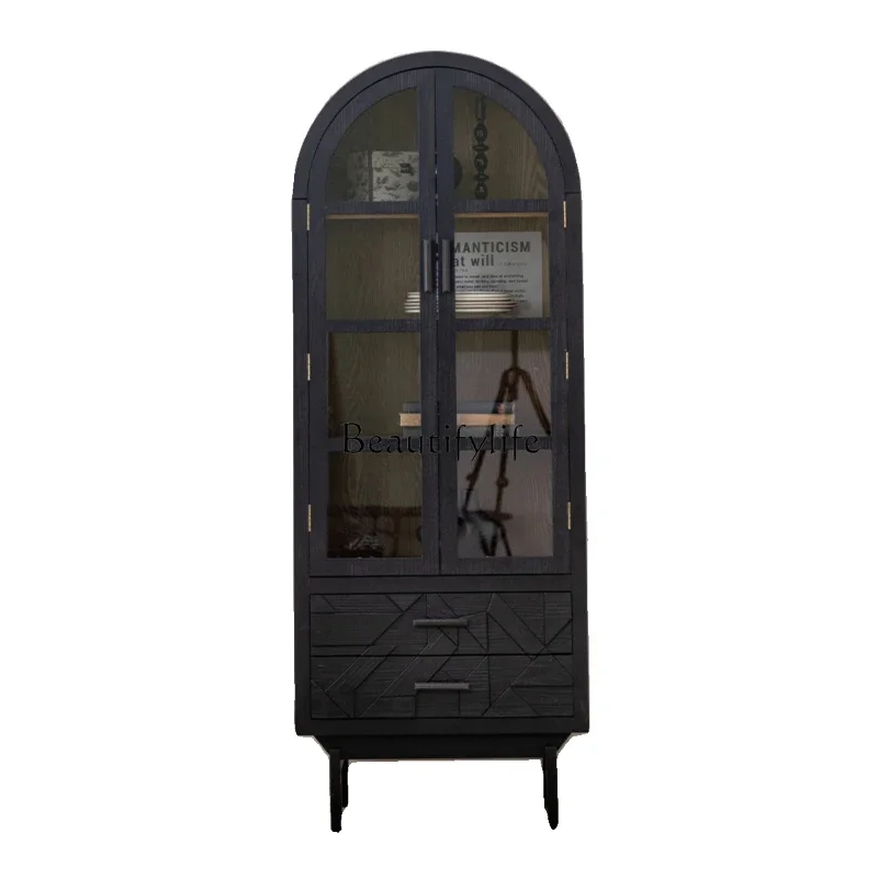 

yj5French retro solid wood living room with glass door display American arched decorative cabinet
