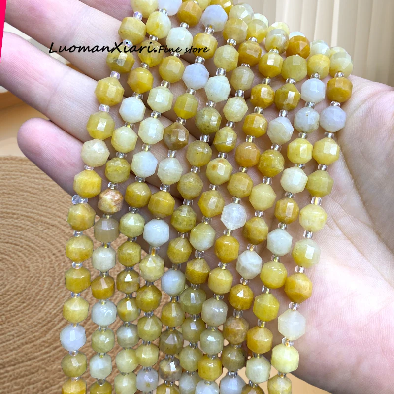 

Natural Stone 8mm Faceted Cone Cylinder Yellow Topaz Jade Loose Spacer Beads for Jewelry Making Diy Bracelet Charms Accessories