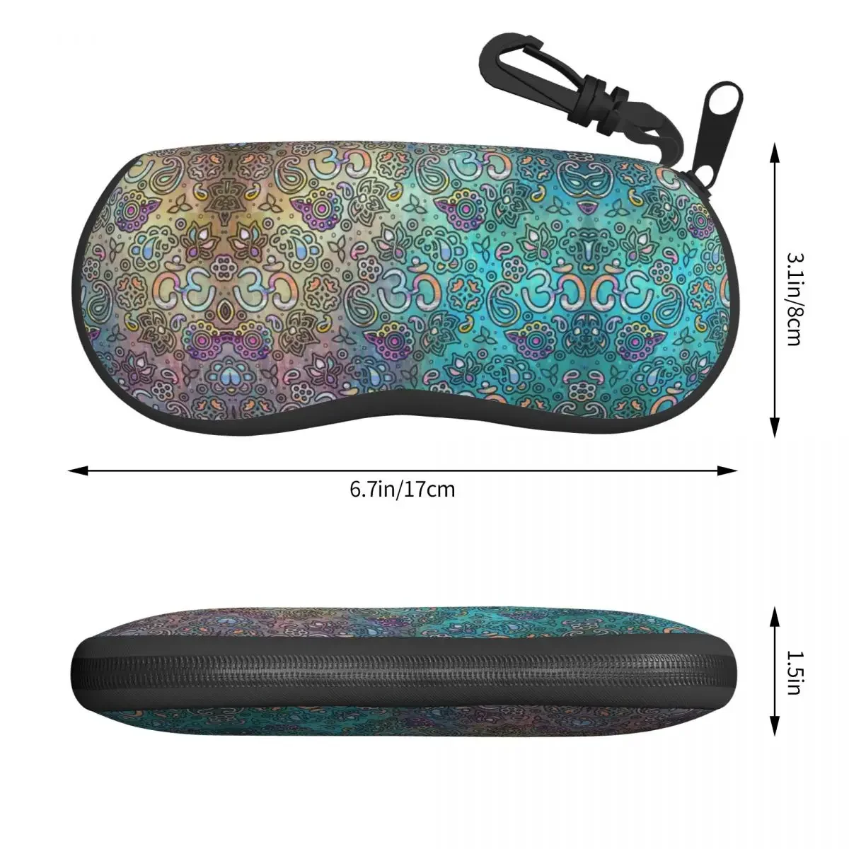 Pastel Turquoise Watercolor OM Symbol Pattern Sunglasses Soft Case Neoprene Zipper Shell Eyeglass Case Protective Box Glasses