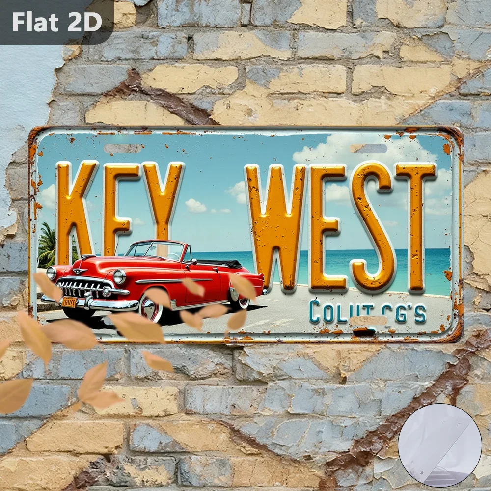 2D Flat - 1pc 2D Flat Tin Sign | Key West Coral Gables Tin Sign, Decorative Wall Plaque, Travel Souvenir, Halloween and Chris