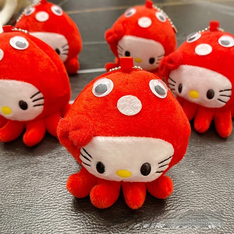 Nouveau mignon Kitty en peluche porte-clés dessin animé chaton habiller poulpe rouge poupée haute qualité sac à dos pendentif voiture décoration cadeau