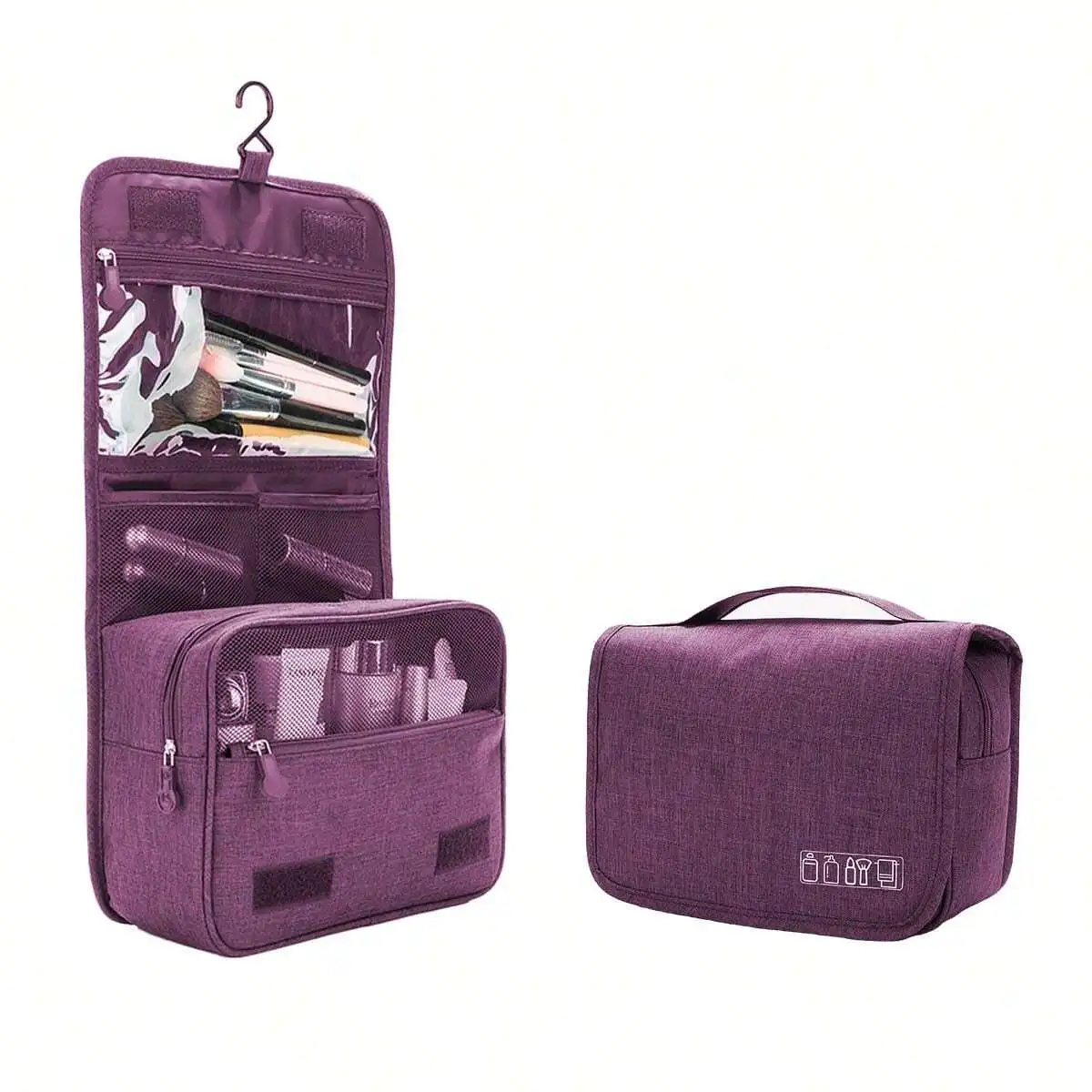 

Фиолетовая подвесная дорожная косметичка-органайзер с множеством карманов и сетчатыми отделениями