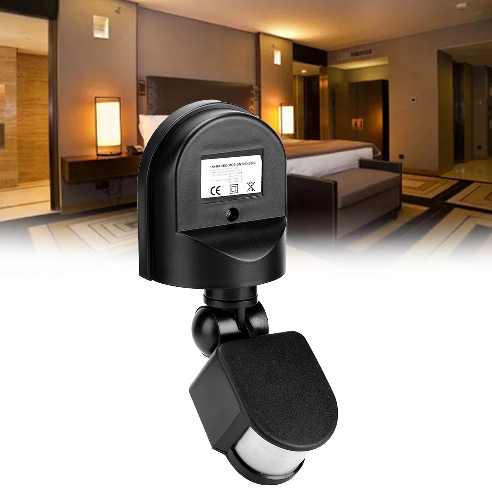 -240V Adjustable PIR Body Motion Infrared Sensor Detector Light Bulb Switch (Black)