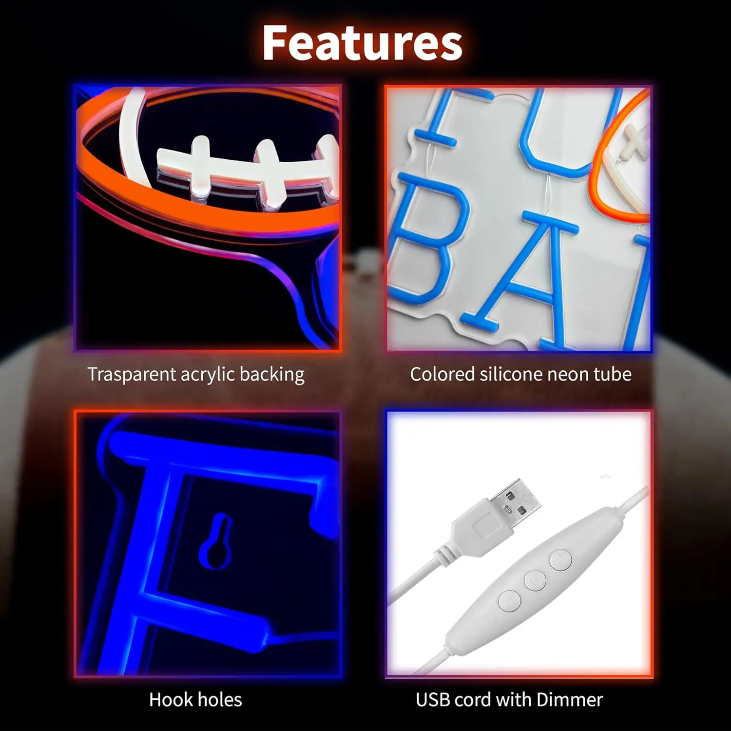 Football Neon Signs USB Powered Blue Football Light Up Sign Wall Decor for Teens Bedroom Gamer Room Rugby Sports Man Cave Colleg