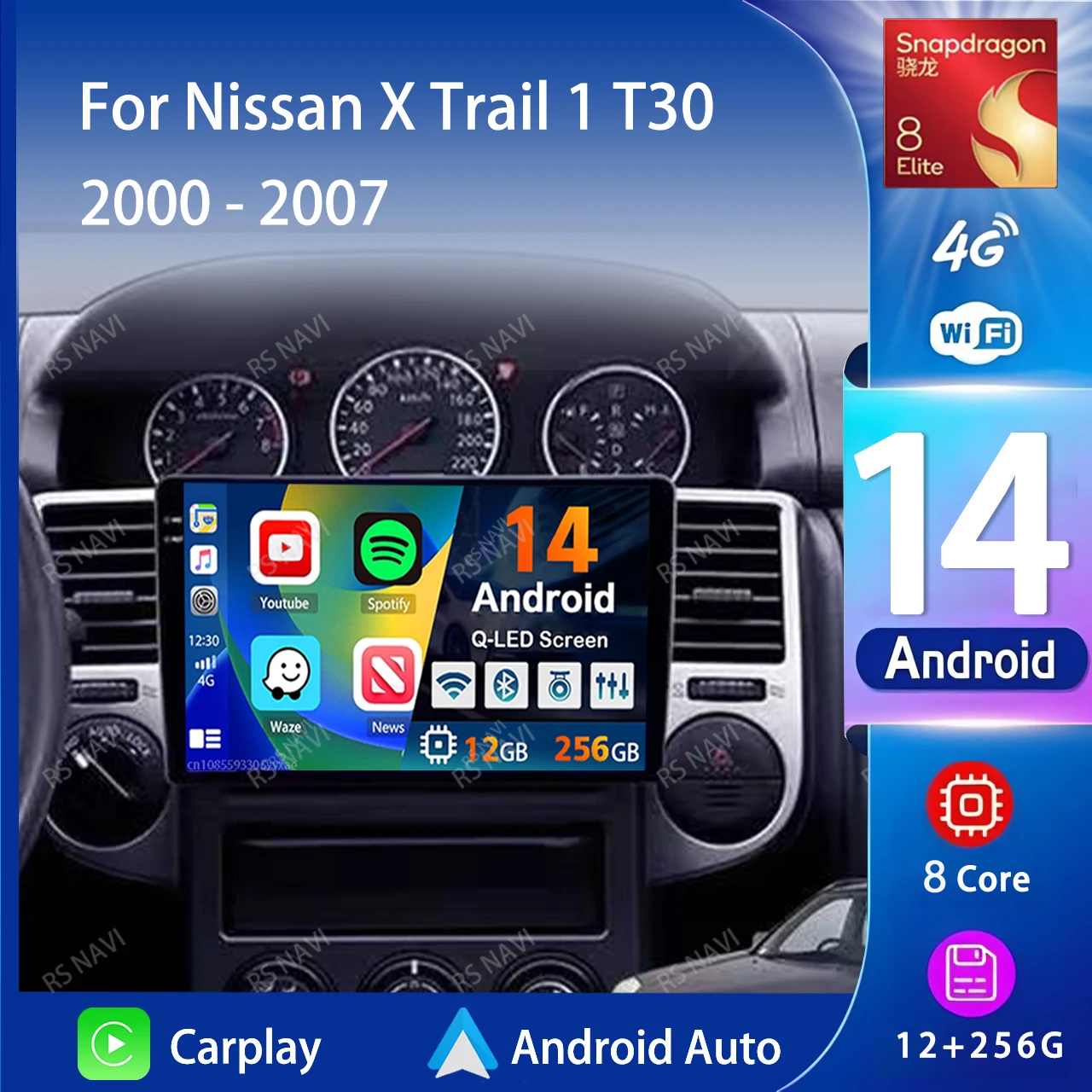 Android 14 Carplay Auto Qualcomm 2K QLED экран Автомобильный радиоплеер для Nissan X-Trail X Trail X - Trail 1 T30 2000-2007 GPS Стерео