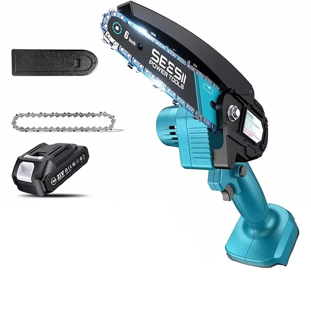 SEESII 6'' Cordless Mini Chainsaw Electric Power Chain Saw Handheld Tree Trimming Wood Cutting Power Tools for Makita 18V Battery Pin