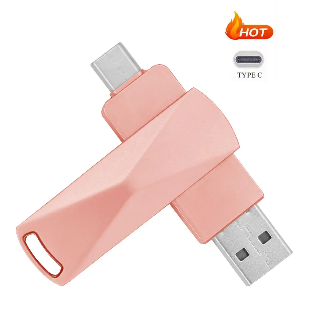 Pen Drive USB 2.0 2 em 1, 128GB, Chave de metal OTG, Tipo C, Pendrive de alta velocidade, Memory Stick, Presente Empresarial