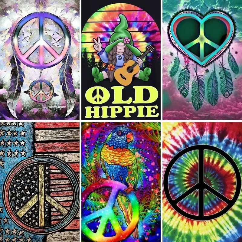 

Diamond Painting Kits Full Drill Square/Round Hippie Peace Sign Gnome 5D DIY Diamond Embroidery Mosaic Cross Stitch Decor Gift