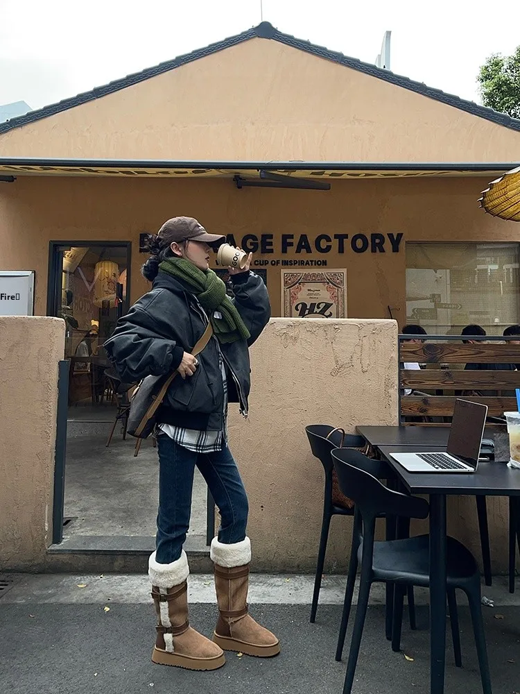 

Прямые джинсы с высокой талией и подкладкой, двойные синие прямые джинсы, женские осенне-зимние утягивающие эластичные хлопковые эластичные джинсы с девятью точками