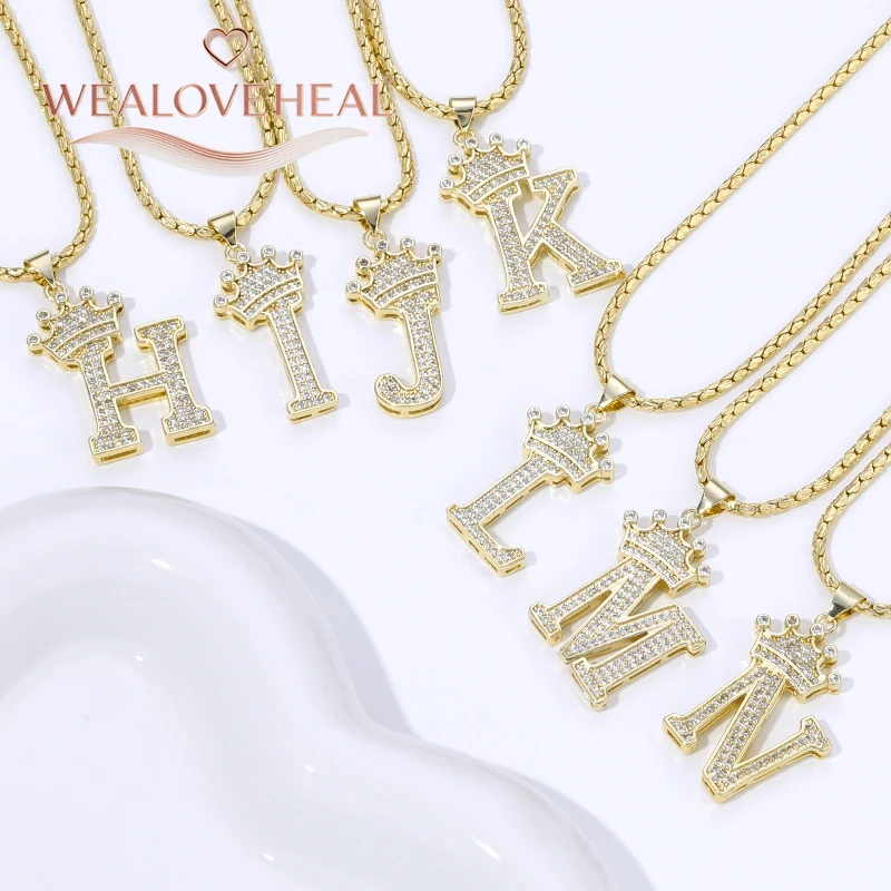 18K Vergoldete A-Z Kronen-Initial-Halskette, Iced Out CZ 26 Buchstaben-Anhänger-Kette, Personalisierter Hip-Hop-Schmuck Geschenk für Ihn und Sie – Detail 16