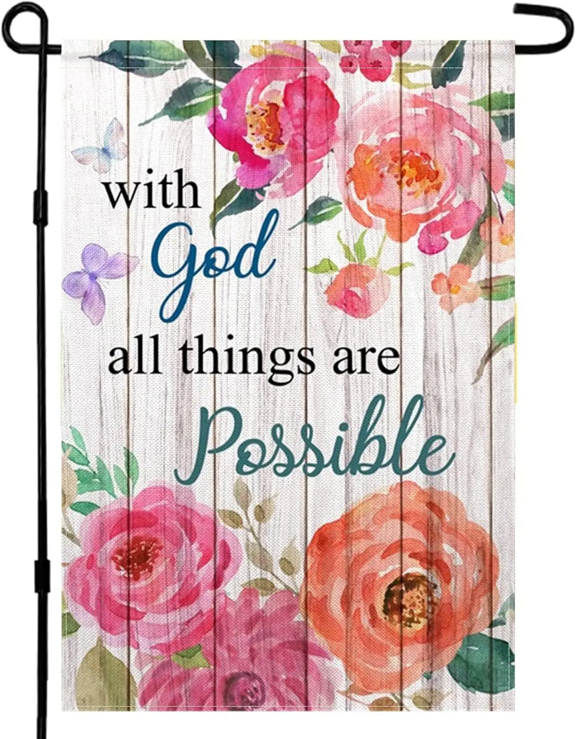 With God All Things Are Possible Garden Flag Blooming Floral Wood Wall Garden Flag 12x18 inch Double Sided Small Burlap Yard Fla