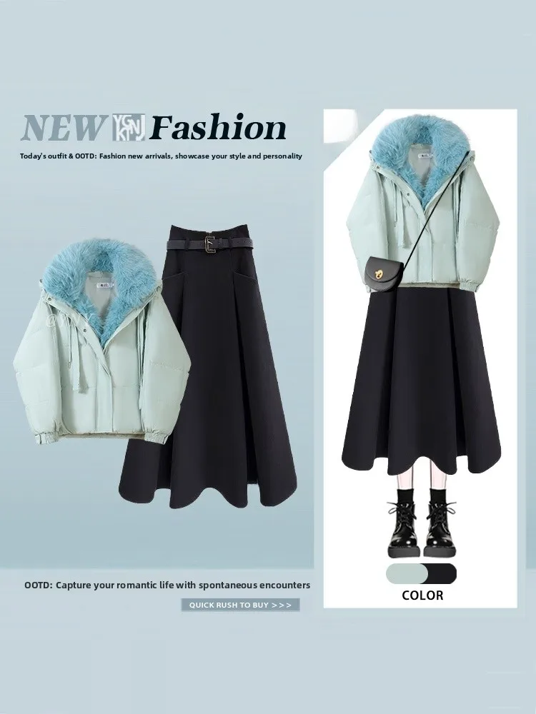 

Thickened Winter Cotton Jacket Women's Short Coat with Fur Collar Warm Puffy Hooded Bread Clothes Stylish Casual Style