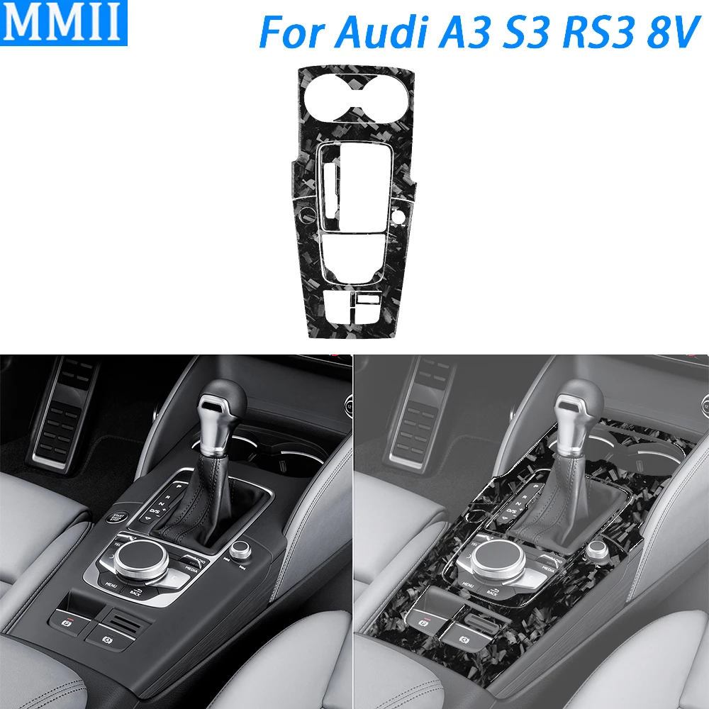 For Audi A3 S3 RS3 8V 2013-2019 Forged Carbon Fiber Gear Shift Water Cup Holder Panel Trim Set Car Interior Accessories Sticker