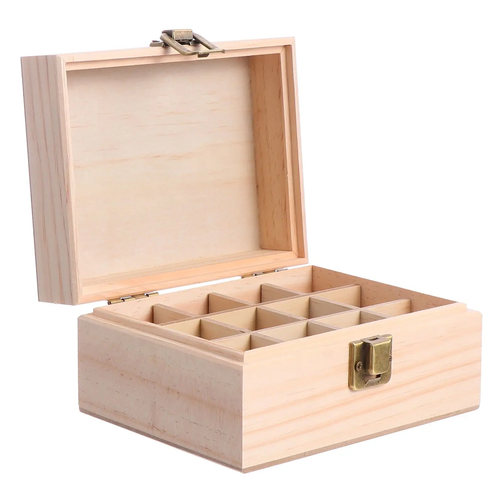 Wood Essential Oil Carrying Box Large Capacity Organizer 12-Grid Storage Case Holder for Aromatherapy Bottles Travel