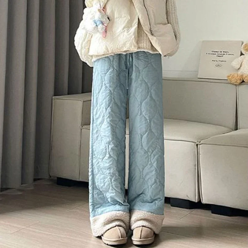 Winter Girls Snow Warm Plush Pants Lady Snow Warm High Waist Thicken Cotton Trousers Women Solid Fleece Thermal Pants